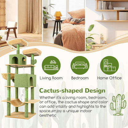 Globlazer Cactus Cat Tree Tower 76-Inch Extra Tall Multi-Level Cat Furniture with Cozy Condos,Interactive Toys and Perches for Large Cats, Perfect for Climbing, Scratching, and Play, F76, Green6