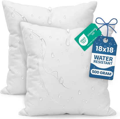18X18 Outdoor Pillows, Water Resistant Throw Pillows, 2-Pack | Outdoor Throw Pillows, Water Repellent, Decorative Pillow for Patio Furniture & Porches, Plush & Supportive, Pack of 2, White1