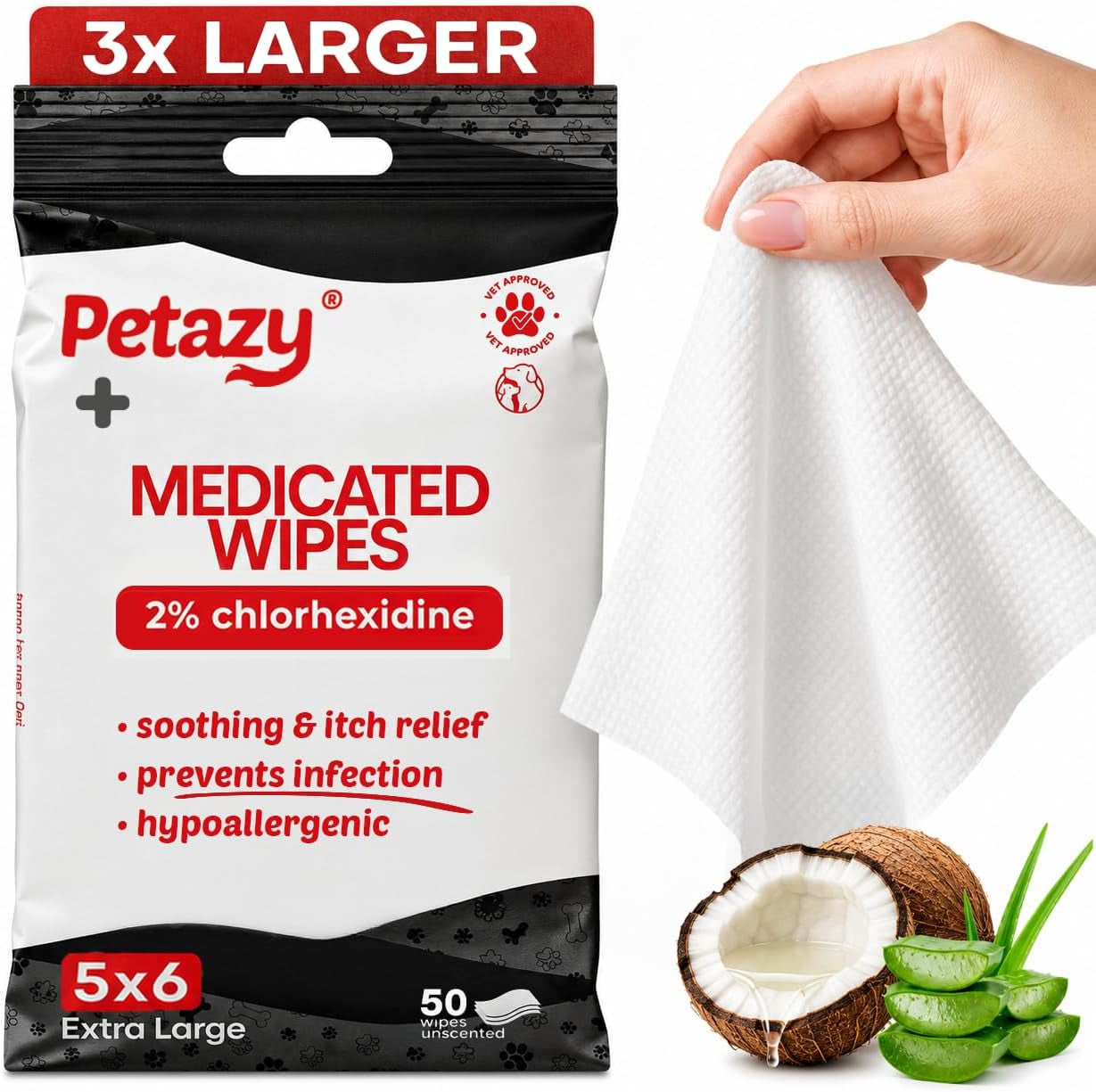 petazy-2-chlorhexidine-wipes-for-dogs-3x-larger-yeast-infection-ringworm-fungus-hot-spot-itch-relief-medicated-antibacterial-antifungal-gentle-soothing-topical-wipes-for-dog-cat-50-wipes-5x6