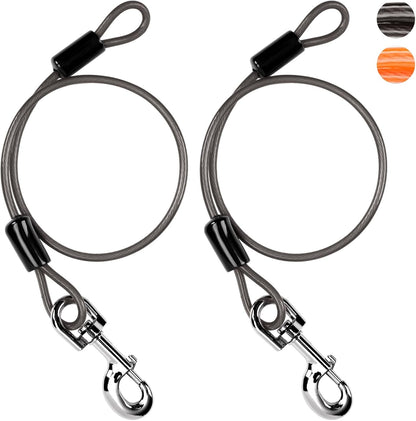 Chew-Resistant Dog Leash Extender, 24In, 2Pack, Black | 5Mm Steel Wire, 360° Swivel Clips, Extra Reach, Pair Both for Two Dogs8
