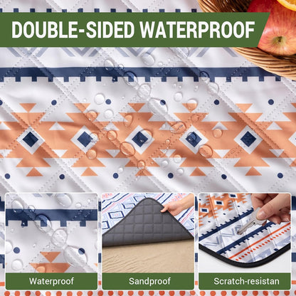 Large 80"X80" Waterproof Picnic Blanket, Sandproof Beach Mat with 5-Layer Material, Portable Foldable Design with Storage Pocket, Adjustable Shoulder Strap for Camping, Hiking, Travel, Blue5