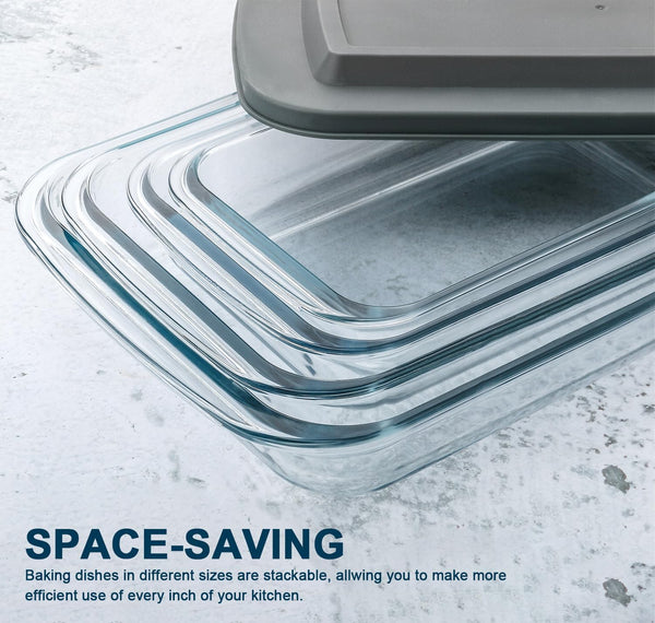 8 Piece Deep Glass Baking Dish with Lids, BPA Free,Gray | Rectangular Glass Bakeware Set, Baking Pans for Lasagna, Casserole Dishes, Microwave, Oven, Freezer, Dishwasher3