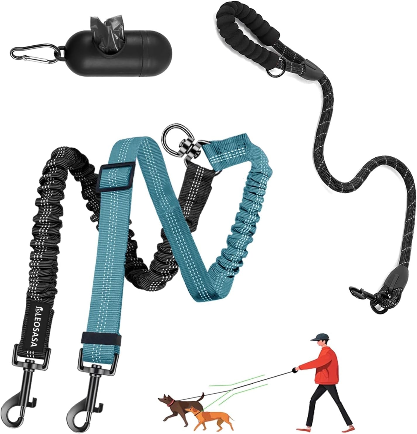 double-dog-leash-360-swivel-tangle-free-splitter-attachment-2-dogs-multi-functional-leashes-dual-rope-for-outdoor-walk-train-small-medium-large-two-pet-pink