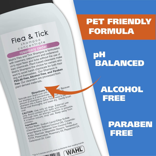 Wahl USA Flea & Tick Repelling Dog Shampoo, Rosemary & Cedar, 24 Oz | Fleas & Tick Defense Formula Shampoo for Dogs, Rosemary Cedar Scent – Model 820007A4