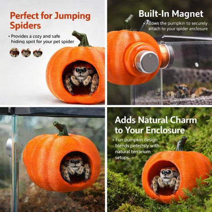 3Pcs Pumpkin Jumping Spider Hide Jumping Spider Enclosure Accessories Magnetic Mounting for Climbing, Resting and Exploration Small Reptile Enclosure Accessories (Pumpkin Hide)9