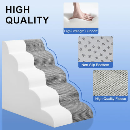 Dog Stairs for Bed 28.7”H, 5-Step Dog Ramp, Non-Slip Sturdy Pet Steps for Small Dogs & Cats to Get on High Bed or Couches, Grey6