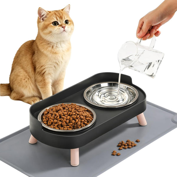 Loejan Elevated Cat Bowls Set - Raised Cat Food and Water Bowl Set with Non Slip Stand - Pet Feeding Station with 2 Stainless Steel Bowls with Splash Proof Guard16