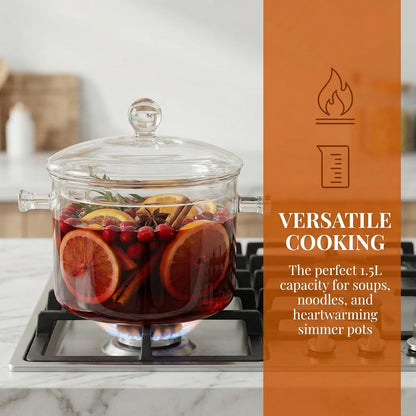 1.5L/50Oz Glass Saucepan with Cover, Heat Resistant Stovetop Glass Cooking Pot with Lid for Pasta Noodle, Soup, Milk, Clear Simmer Pot for Potpourri Christmas Holiday Home Fragrance8