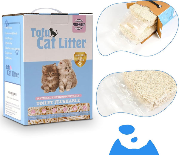 Tofu Cat Litter, Low Tracking, Fast Clumping, Flush-Able, Odor Control, 99% Dust-Free, Made from Corn Starch & Pea Dregs, Safe for Multiple Cats (11.2Lbs, 5.6Lbs*2Bags)2