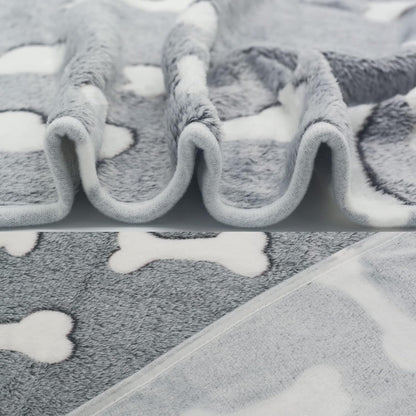 1 Pack 3 Puppy Blankets Super Soft Warm Sleep Mat Grey Cute Print Blanket Fluffy Fleece Pet Blanket Flannel Throw Dog Blankets for Small Dogs Puppy Dogs Fluffy Cats,Bone-Small(23"X15")5