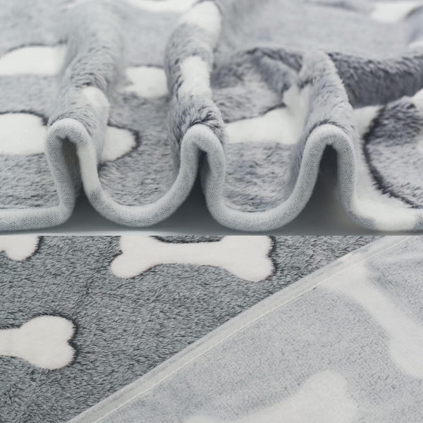 1 Pack 3 Puppy Blankets Super Soft Warm Sleep Mat Grey Cute Print Blanket Fluffy Fleece Pet Blanket Flannel Throw Dog Blankets for Small Dogs Puppy Dogs Fluffy Cats,Bone-Small(23"X15")5