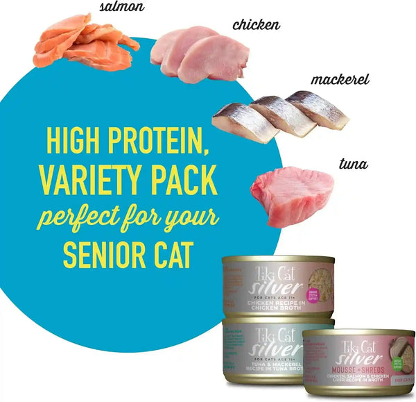 Tiki Cat Silver Wet Cat Food for Seniors, Variety Pack, 2.4 Oz. Cans (12 Count)8