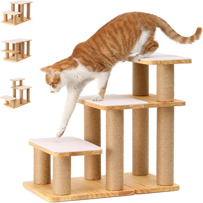 FUKUMARU Dog Stairs, Solid Wood Pet Stairs with Cat Scratching Post | Transformable Cat Step Hold up to 200 Lbs, 20" Pet Ramp for Dogs and Cats to Climb High Bed and Couch, over 6 Combinations9