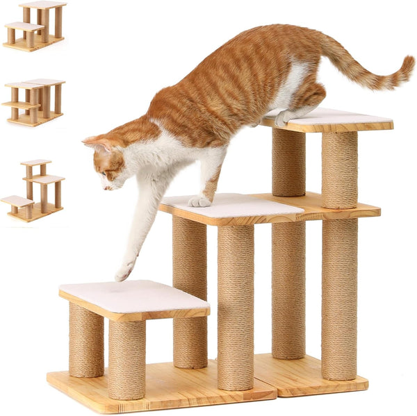 FUKUMARU Dog Stairs, Solid Wood Pet Stairs with Cat Scratching Post | Transformable Cat Step Hold up to 200 Lbs, 20" Pet Ramp for Dogs and Cats to Climb High Bed and Couch, over 6 Combinations9