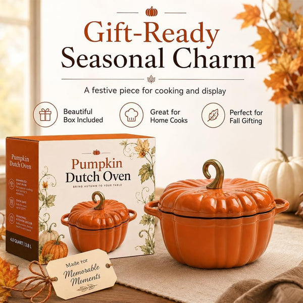 Pumpkin Dutch Oven Pot with Lid, Enameled Cast Iron Pumpkin Cookware, Even Heating Pumpkins Pot for Soup Stew Bread Baking, Dual Handles, Fall Decor，Orange A(1.5 Qt)2
