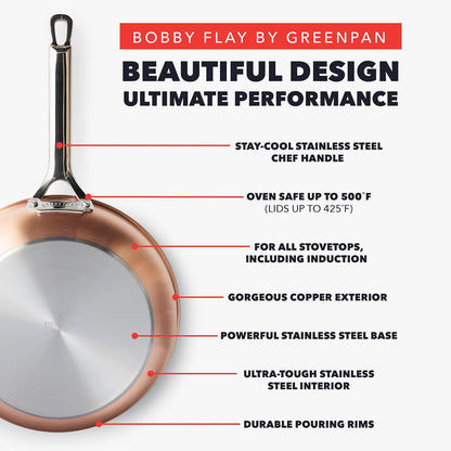 X Bobby Flay 8 Piece Copper Clad Pots & Pans, Induction Ready Cookware, Measurement Markings, Stainless Steel Base & Interior, Oven Safe to 500˚F5