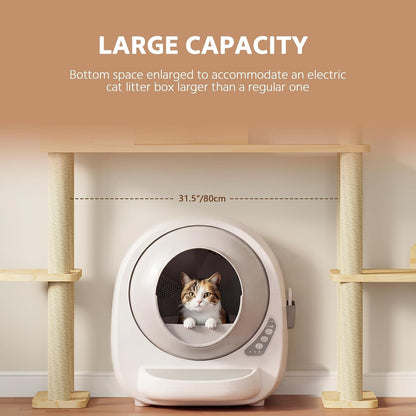 60'' Cat Tree for Automatic Litter Box, for Heavy Cats up to 22Lbs | Solid Wood Large Cat Tower with Tunnel & House, Space-Saving for Indoor Multi-Pet Households, Stops Furniture Scratching5