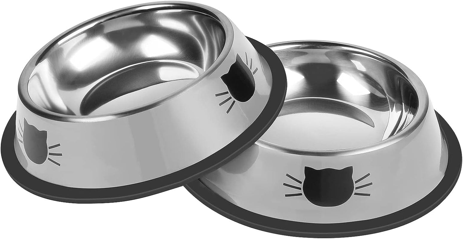 serentive-2-pcs-non-slip-stainless-steel-small-cat-food-bowls-unbreakable-thicken-7-oz-cat-dishes-indoor-removable-rubber-base-easily-clean-lovely-color