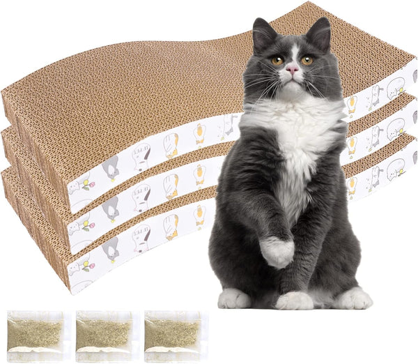 Patiencet Cat Scratch Pad with Box, 4 Pack Cardboard Cat Scratcher Lounge Bed for Indoor Cats, Reversible Corrugated Scratching Board Refill with Catnip17
