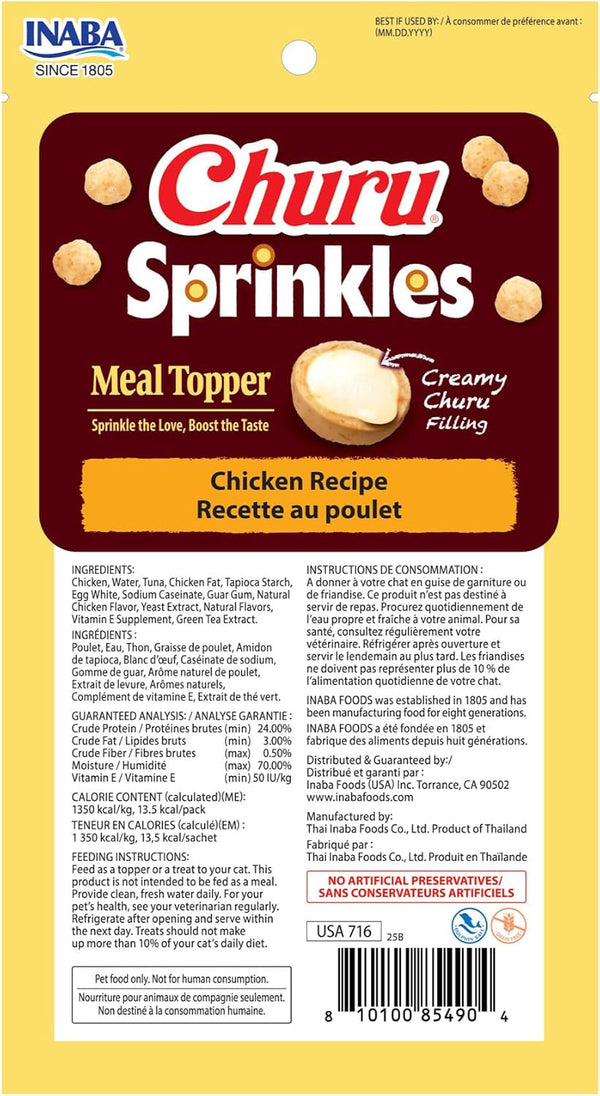 INABA Churu Sprinkles Cat Meal Topper, Chicken, 18Ct | Immune Support, Antioxidant Support, 70% Moisture, Meal Topper, Dual Texture, 18 X 1.05 Oz Packs6