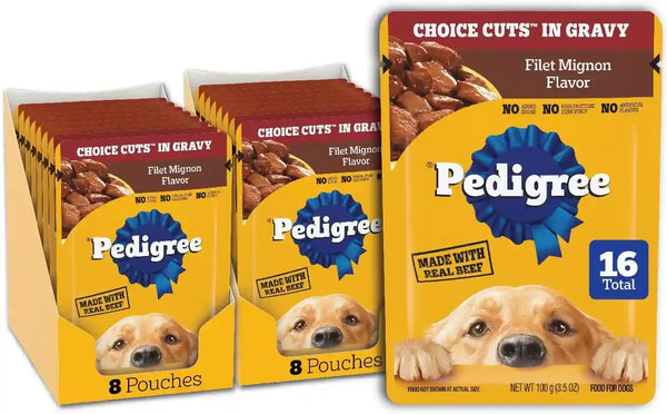 Pedigree Choice Cuts Wet Dog Food Pouch, Protein Variety, 3.5 Oz, 30 Count | Beef, Chicken & Filet Mignon, No Added Sugars or Artificial Flavors, 36 Vitamins & Minerals, 50%+ Water, Complete & Balanced15