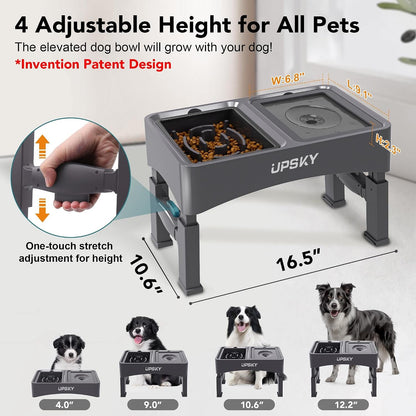 UPSKY 2-In-1 Elevated Dog Bowls Slow Feeder, 4 Height Adjustable Raised Bowl Stand, No Spill Dog Water Bowls, Anti-Slip Food and Water Bowls for Small Medium Dogs(Not Include Stainless Steel Bowl)2