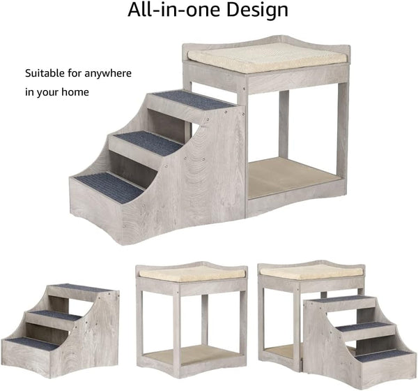Unipaws Pet Bunk Bed with Removable Step for Dog and Cat, Window Perch Seat | Multi-Level Bed with Cushion and Cat Scratch Pad, Indoor Use, Grey7
