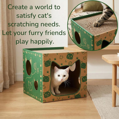 Pumtus 2 Pack Cardboard Cat Houses, Cat Play House with 2 PCS Scratching Pad, Corrugated Kitten Hideaway Cave, Cute Cats Condos Box, Cat Scratching Toy, Scratcher Bed for Indoor Cats, Kittens, Bunny7