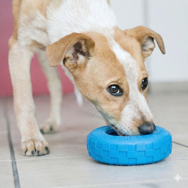 KONG Puppy Tires - Dog Chew Toy for Puppies - Stuffable Dog Toy for Treats & Snacks - Natural Rubber Chew Toy for Teething Puppy - for Small Puppies - Blue3