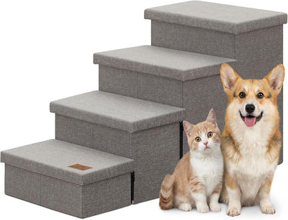 Zerbuger Wider Dog Ramp for High Bed with Storage 18" H, Foldable Dog Stairs for Small Medium Large Older Senior Animal, Sturdy Dog Step for Climbing Bed or Couch, Arthritis-Friendly (Gray, No Condo)19