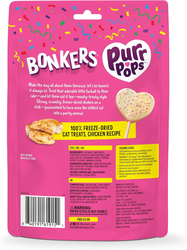 Bonkers Purrpops Birthday Edition Freeze-Dried Chicken Flavored Lollipop Cat Treats, 4 Pieces (Pack of 13)2