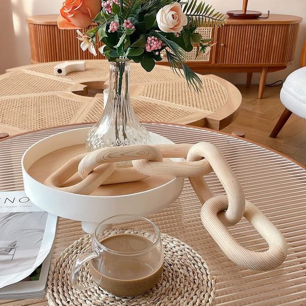 Wood Chain Link Decor, 5-Link Wooden Decorative Chain Home Decor Accents, Coffee Table Decor, Shelf Decor Aesthetic, Bookshelf Table Decorative Objects for Living Room, Housewarming Gifts2