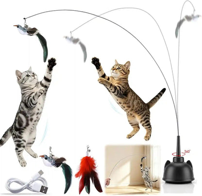 Interactive Cat Toys for Indoor Cats Toy Wand 360° Flying Bird Cat Toy | 2 Speed Adjustable Flying Bird Cat Toy Automatic Cats Toys with Self ON/OFF Feather Toy Suction Cup Electric Cat Teaser Wand9