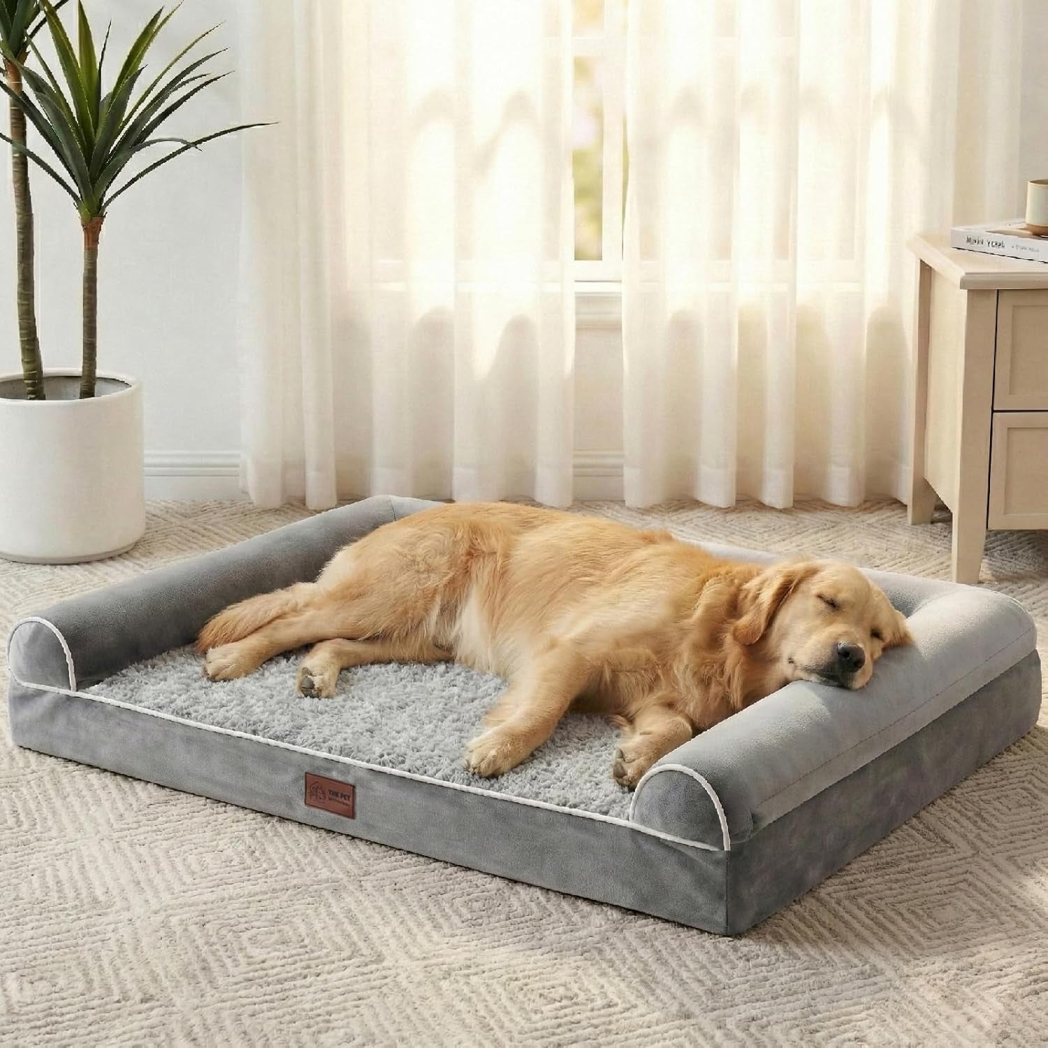 western-home-orthopedic-xl-dog-bed-extra-large-washable-dog-couch-42in-removable-cover-waterproof-liner-3-sided-bolster-for-neck-support-anti-slip-bottom-oeko-tex-certified-grey-up-to-85-lbs