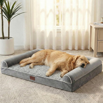 WESTERN HOME Orthopedic XL Dog Bed Extra Large Washable Dog Couch, 42In | Removable Cover, Waterproof Liner, 3-Sided Bolster for Neck Support, Anti-Slip Bottom, OEKO-TEX Certified, Grey,Up to 85 Lbs6