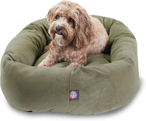 Majestic Pet 32 Inch Suede Calming Dog Bed Washable – Cozy Soft round Dog Bed with Spine Support for Dogs to Rest Their Head - Fluffy Donut Dog Bed 32X23X7 (Inch) - round Pet Bed Medium – Sage1