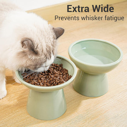 CEEFU 2-Pack Elevated Ceramic Cat Bowls Extra Wide for Food & Water | anti Vomiting, Whisker Friendly, Shallow Food Dish and Deep Water Bowl, Lead&Cadmium-Free, Raised Height for Cats, Sage Green5