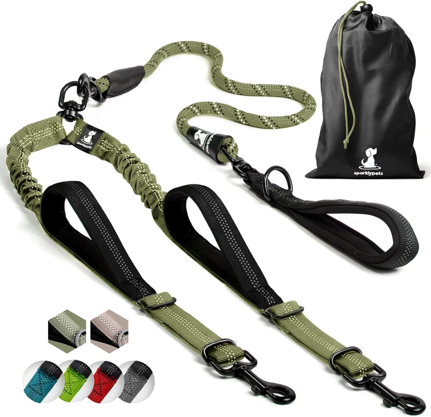 sparklypets-double-dog-leash-for-2-dogs-rope-bungee-dual-leash-for-medium-and-large-breeds-with-padded-handles-tangle-free-teal-medium-large
