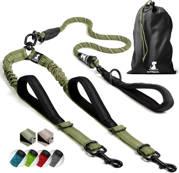 Sparklypets Double Dog Leash for 2 Dogs – Rope Bungee Dual Leash for Medium and Large Breeds with Padded Handles & Tangle Free (Teal, Medium/Large)18