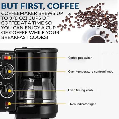 3-In-1 Breakfast Station, Includes Coffee Maker, Non-Stick Griddle, and 4-Slice Toaster Oven, Versatile Breakfast Maker for Apartments Kitchenettes,Black5