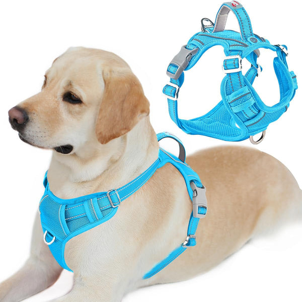 BARKBAY Dog Harness No Pull with ID Tag Pocket - Heavy Duty, Reflective, Easy Control for Large Dogs(Blue,L)1