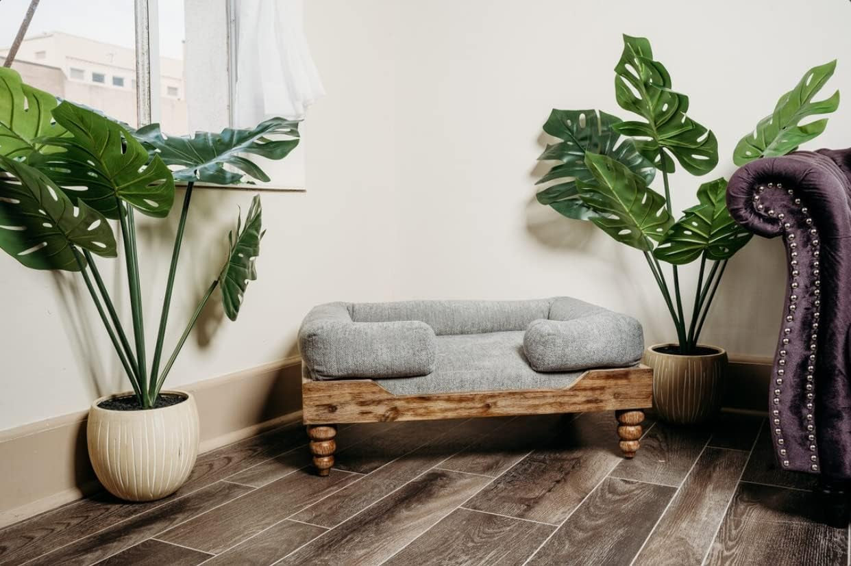 large-washed-oak-dog-bed-farm-house-style-for-dogs-50-lbs-and-under-orthopedic-memory-foam-carved-wooden-legs-luxury-pet-sofa