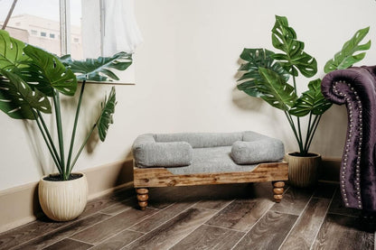 Large Washed Oak Dog Bed - Farm House Style - for Dogs 50 Lbs and under - Orthopedic Memory Foam - Carved Wooden Legs - Luxury Pet Sofa2