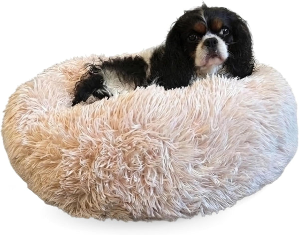 Active Pets Premium Medium Donut Dog Bed, Fits up to 45 Lbs, Machine Washable Cushion, Plush Long Pile Faux Fur Fabric, Portable Beige Pet Bed Furniture for Puppies Adult Canines & Cats12