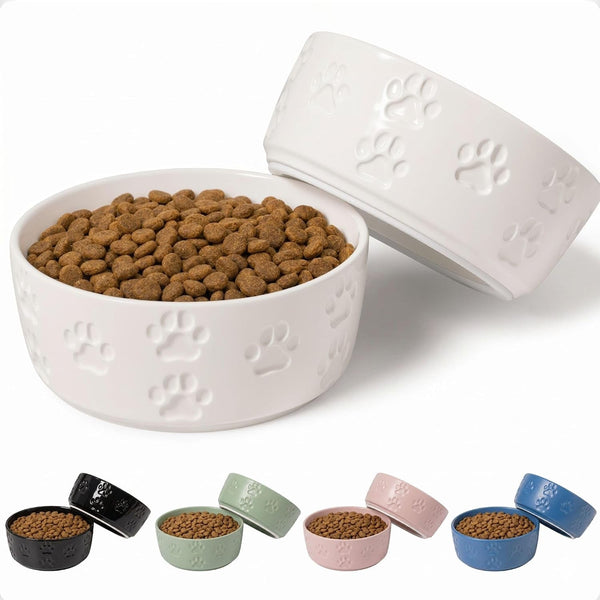 Ceramic Dog Bowl Set of 2 with Anti-Skid Base, 5.5"W X 2"H, 2 Cup Capacity | Thick Ceramic, Dishwasher Safe, Anti-Skid Rubber Base, 2 Cups per Bowl, Ceramic Food and Water Bowls Set of 2 for Small Dogs1