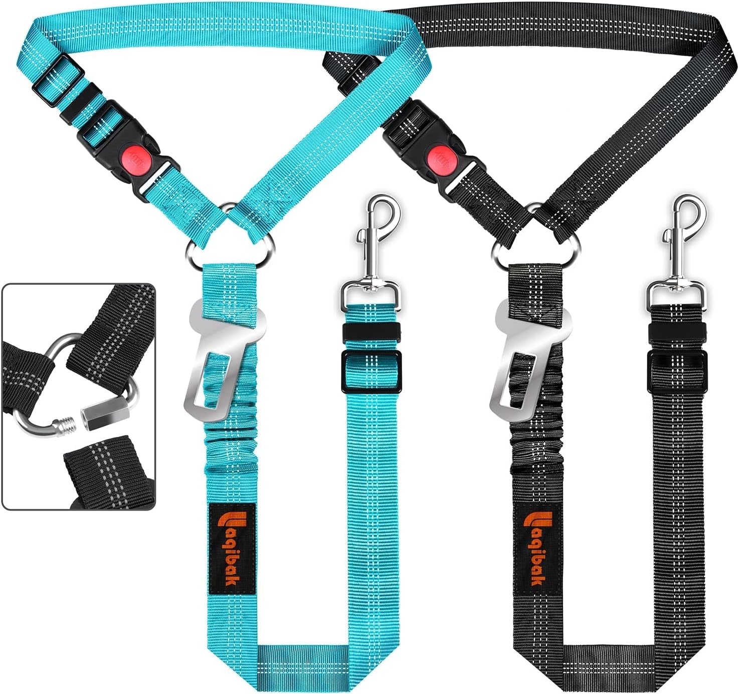 removable-dog-seat-belt-harness-for-car-3-in-1-pet-dog-car-seatbelt-leash-retractable-restraint-secures-to-vehicle-headrest-adjustable-reflective-bungee-dog-seatbelt-tether-blue-and-black-retractable-headrest-mounted-restraint-adjustable-reflective-bungee-dog-seatbelt-tether-blue-and-black