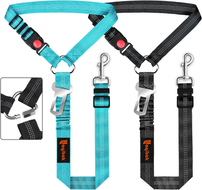 Removable Dog Seat Belt Harness for Car, 3 in 1 Pet Dog Car Seatbelt Leash, Retractable Restraint Secures to Vehicle Headrest & Adjustable Reflective Bungee Dog Seatbelt Tether, Blue and Black | Retractable Headrest-Mounted,Restraint & Adjustable Reflective Bungee Dog Seatbelt Tether,Blue and Black1