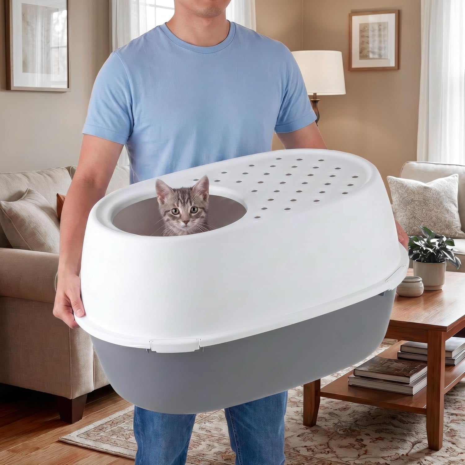 iris-usa-xx-large-top-entry-cat-litter-box-dog-proof-gray-white-extra-large-heavy-duty-plastic-big-cats-secure-4-buckle-lock-tracking-control-lid-quick-cleanup