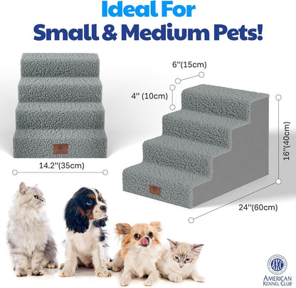 AKC – 4-Step Pet Stairs for Beds & Couch | Built for Small Dogs & Small Breeds | Long-Back & Senior Dogs | Lightweight, Soft, Non-Slip, Washable | No-Tool Assembly | Supports 35 Lbs | 16X24X14.2 in | Foldable Non-Slip Pet Steps with Washable Cover and No-Tool Assembly for Long-Back and Senior Dogs.6