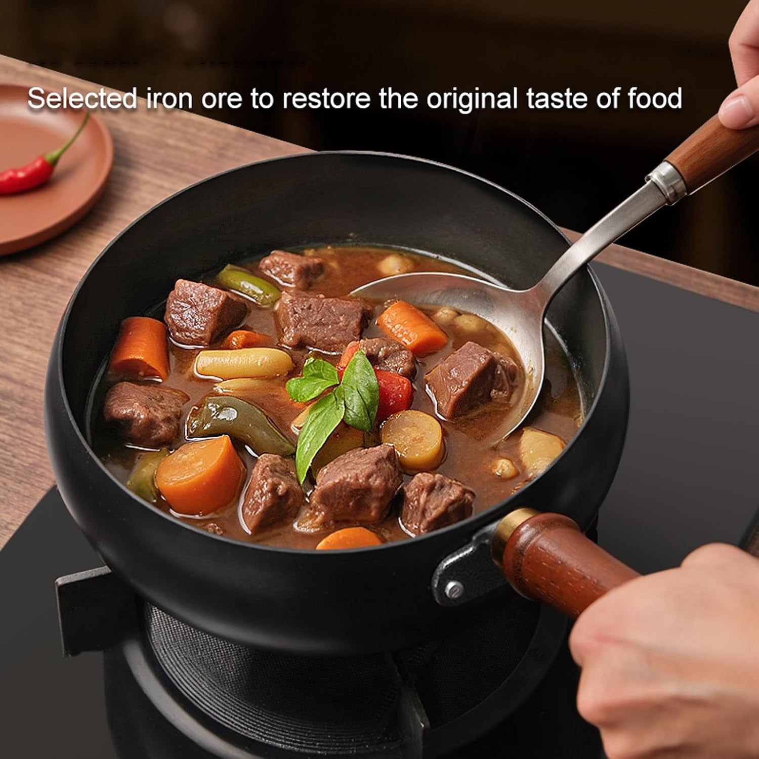 carbon-steel-wok-pan-9-4-inch-nonstick-pre-seasoned-woks-stir-fry-pans-with-lid-no-chemical-coating-wok-flat-bottom-small-handmade-chinese-wok-for-induction-gas-electric-all-stoves